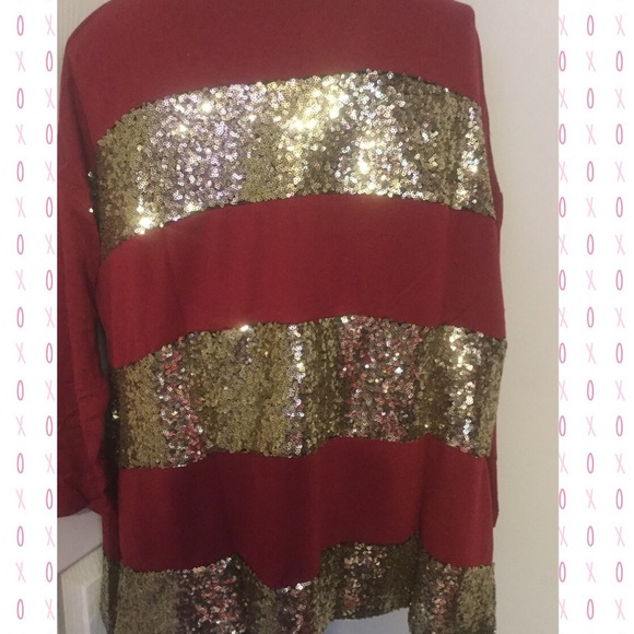 Wine Gold Sequins Oversized Stripe Tunic Top - Picture 6 of 10